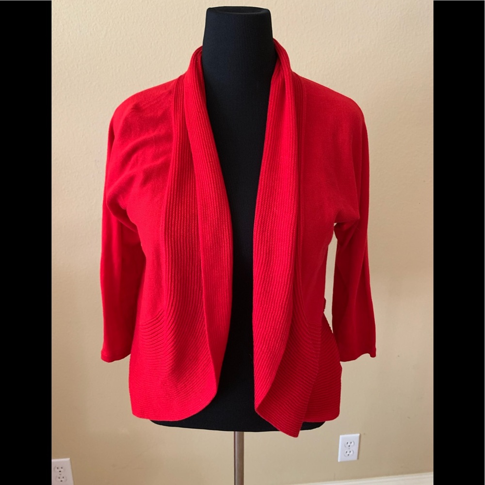 lauren ralph lauren red sweater Open cardigan cotton L NWOT